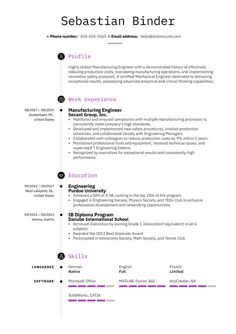 Manufacturing Engineer Resume Example | Kickresume