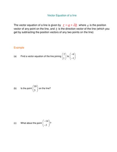 Vector equation of a line | Teaching Resources