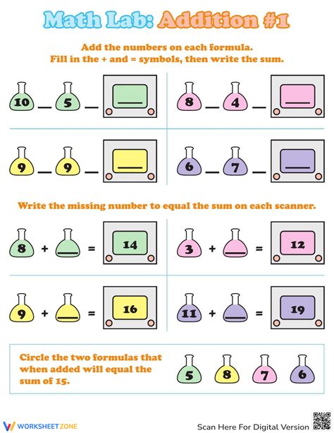 Addition Symbols Math Lab Worksheet