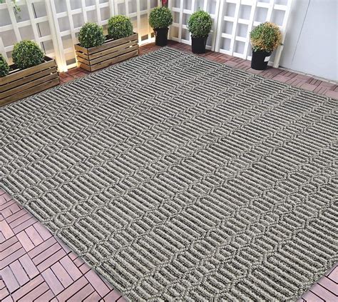 HR-Indoor/Outdoor Area Rugs 8x10 Striped Pattern Gray Outdoor Carpet ...