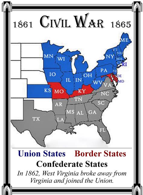 Civil War - Map of Confederate & Union States - HistoryMugs.us