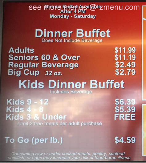 Menu at Golden Corral Buffet & Grill restaurant, Modesto