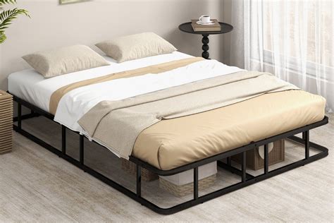 Black Metal Platform Bed Frame With Metal Slats - Felix