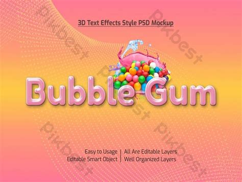 Bubble Gum 3d Cool Text Font Style Effect Mockup Premium Psd Png Images