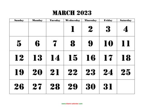 Free Download Printable March 2023 Calendar, large font design ...