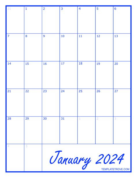 2024 Blank Monthly Calendar