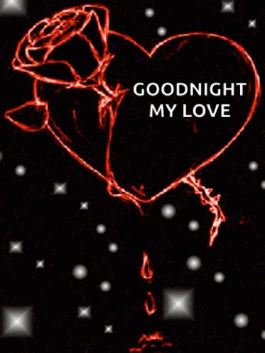 a red heart with the words goodnight my love written on it and stars in ...