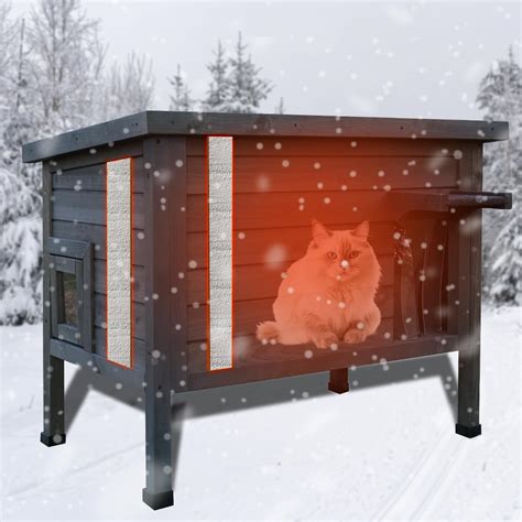 Outdoor Insulated Cat House Feral Cat Enclosure Cat Shelter Weatherproof for Winter with All ...