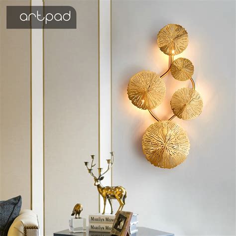 Artpad Copper Lustre Gold Lotus Leaf Wall Lamp Vintage Retro Bedside ...