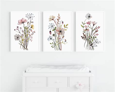 Set of 3 Wildflower Prints Floral Wall Art Botanical Print - Etsy