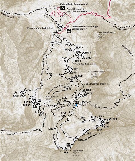 Chisos Mountains Backpacking Trails Map - Big Bend National Park (U.S ...