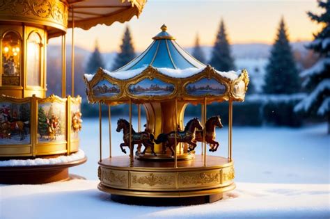 Premium AI Image | a winter wonderland with a vintage carousel music ...