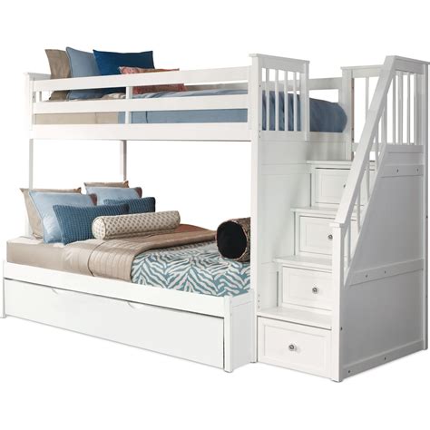 Flynn Twin over Full Trundle Bunk Bed with Storage Stairs - White ...