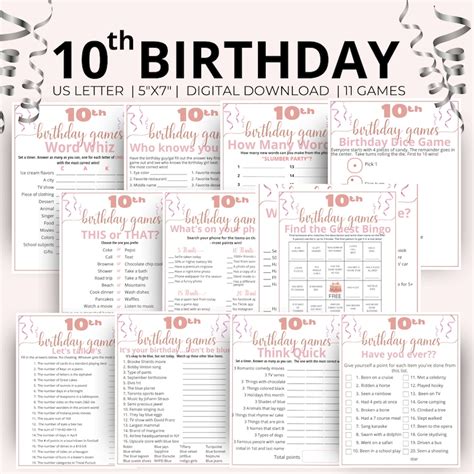 10th Birthday Party Games, Born in 2014 Game Bundle, Tenth Birthday ...