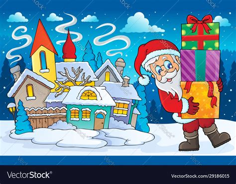 Santa claus with gifts in winter scenery Vector Image