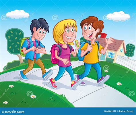 Kids Walking Home from School Stock Illustration - Illustration of ...