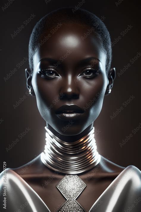 Portrait of a beautiful dark skinned alien woman. Realistic AI art ...