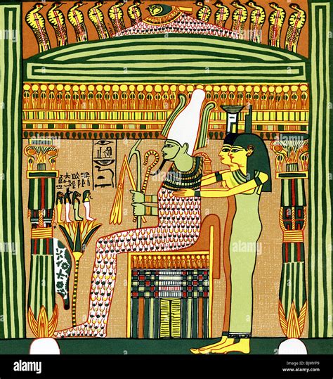 Osiris, god of underworld and rebirth, is shown enthroned in the ...