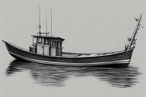 Fishing Boat Pencil Sketch · Creative Fabrica