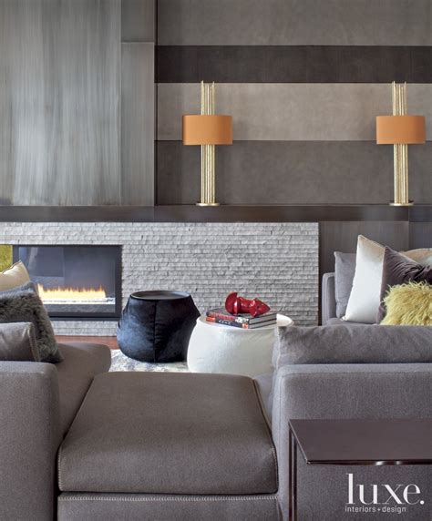 Contemporary Gray Living Room Detail with Fireplace - Luxe Interiors ...