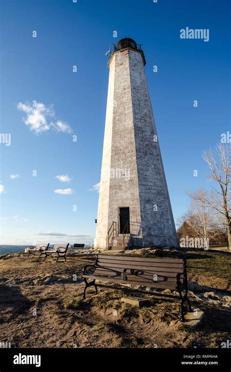 New Haven Lighthouse at Lighthouse Point, in Connecticut Stock Photo ...