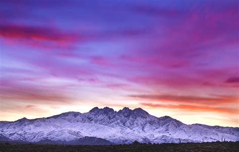 Snow capped Four Peaks during sunrise. [6593×4189] – Wallpaperable