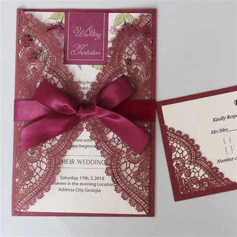 Burgundy Wedding Invitation Laser Cut Invitation Cards Elegant Lace ...