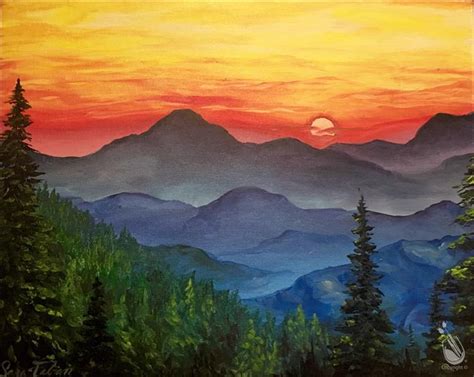 mountain sunset acrylic painting - Lemuel Reno