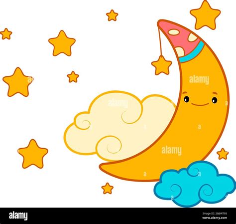 Cute moon cartoon. Moon clipart vector illustration Stock Vector Image ...