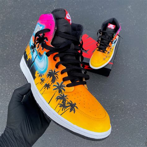 Custom Hand Painted Nike Glowing Miami Palm Trees Jordan 1 High – B ...