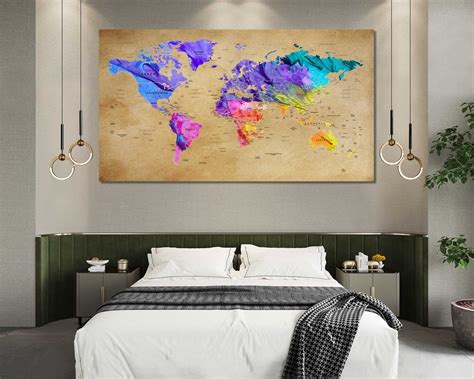 Colorful World Map Print Canvas World Map Contemporary Art - Etsy