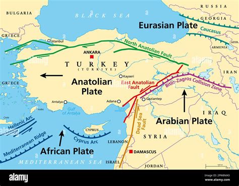 Anatolian Plate map, separated from the Eurasian and Arabian Plate ...