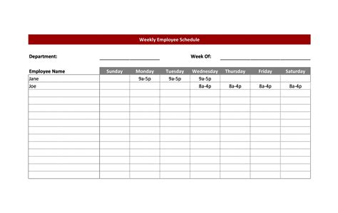 Printable Employee Work Schedule Template