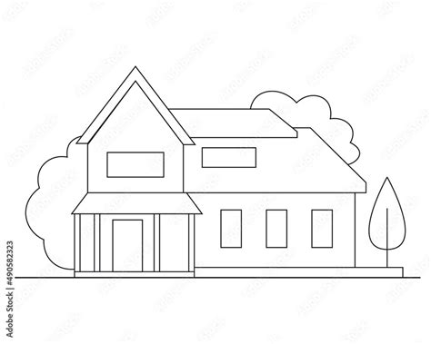 Easy Simple house Coloring page. modern House line art design. line art ...