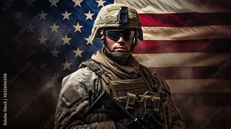 USA military Delta Force Soldier on the American flag background Stock ...