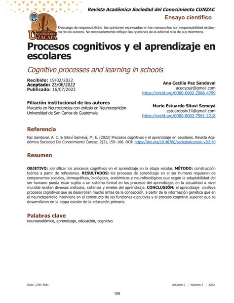 (PDF) Procesos cognitivos y el aprendizaje en escolares