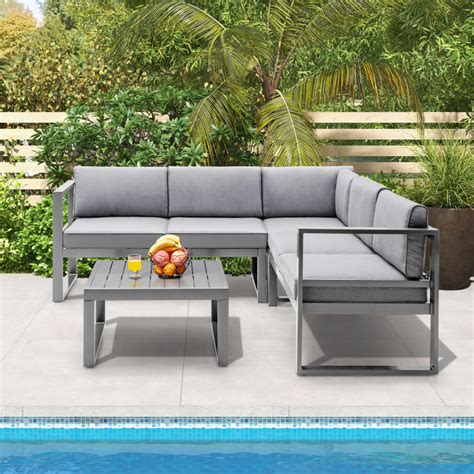 4 Pieces Aluminum Patio Furniture Set with Thick Seat and Back Cushions ...