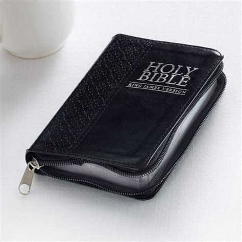 Bible - Mini Pocket Bible Zippered Faux Leather, KJV - Christianity ...