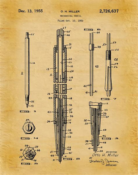 1955 Mechanical Pencil Patent Print, Mechanical Pencil Poster ...