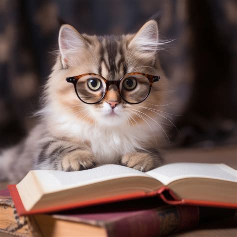 Scenery Photos-cute cat wearing glasses reading a book