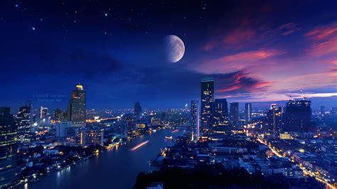 City Lights Moon Vibrant 4k, HD Photography, 4k Wallpapers, Images ...