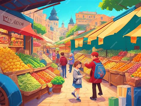 Premium AI Image | Traditional Market cartoon illustration