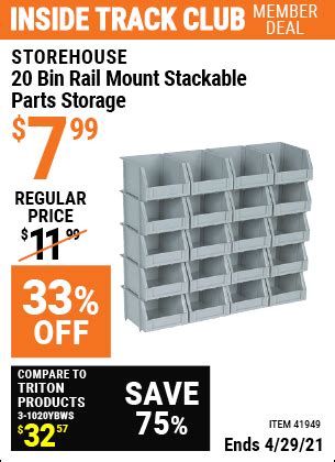 STOREHOUSE 20 Bin Rail Mount Stackable Parts Storage for $7.99 – Harbor ...