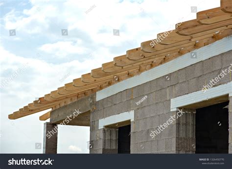 Construction Details Framing Installing Roof Truss Stock Photo ...