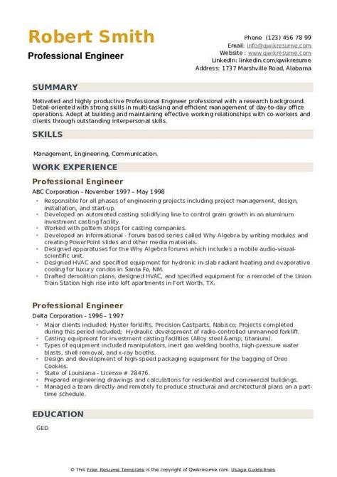 Professional Engineer Resume Sample - Good Resume Examples