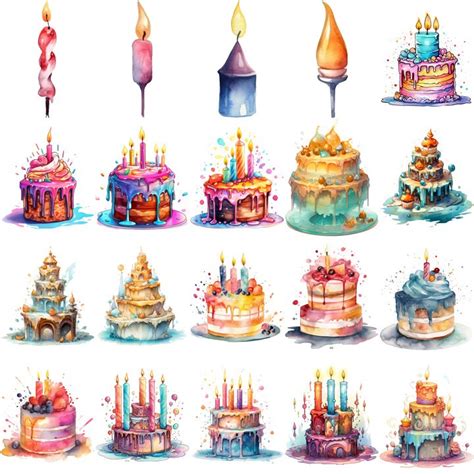 80 Birthday Cake Watercolor Clipart Bundle High Quality Pngs Digital ...