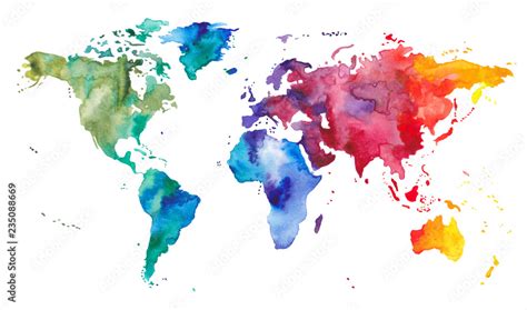 Watercolor World Map Stock Illustration | Adobe Stock