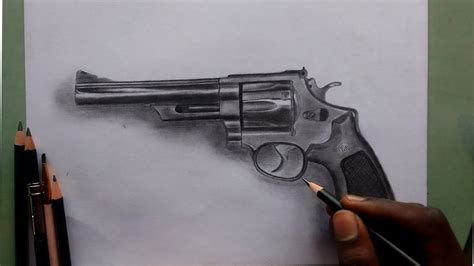 Hyper realistic drawing. How to draw a pistol @branhamart - YouTube