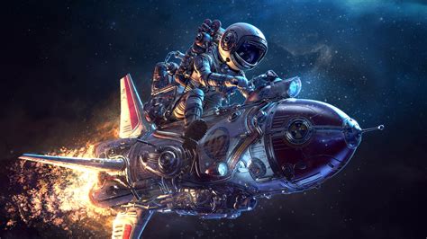 Astronaut riding rocket wallpaper, spaceship, astronaut, science ...