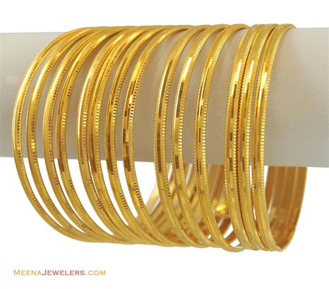 22k Plain Gold Bangles Set(8 Pcs) - BaSt11451 - 22k gold fancy bangles ...